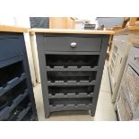 Blue painted oak wine rack with single drawer under (14)