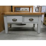 Blue painted oak coffee table with 4 drawers (5)