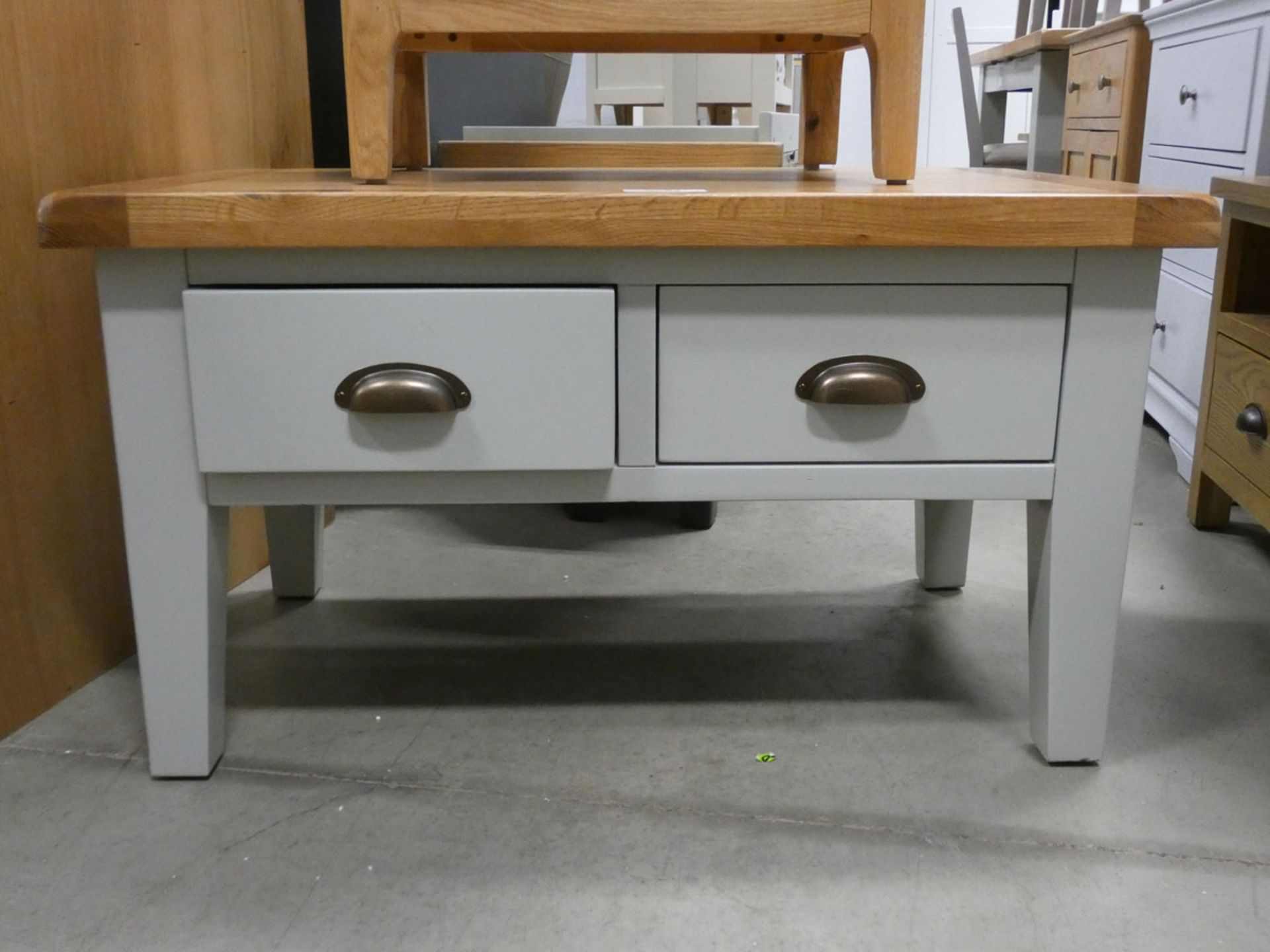 Blue painted oak coffee table with 4 drawers (5)