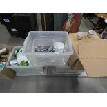 3 boxes of china together with a small box of cutlery and box of Scots of Stowe chinaware