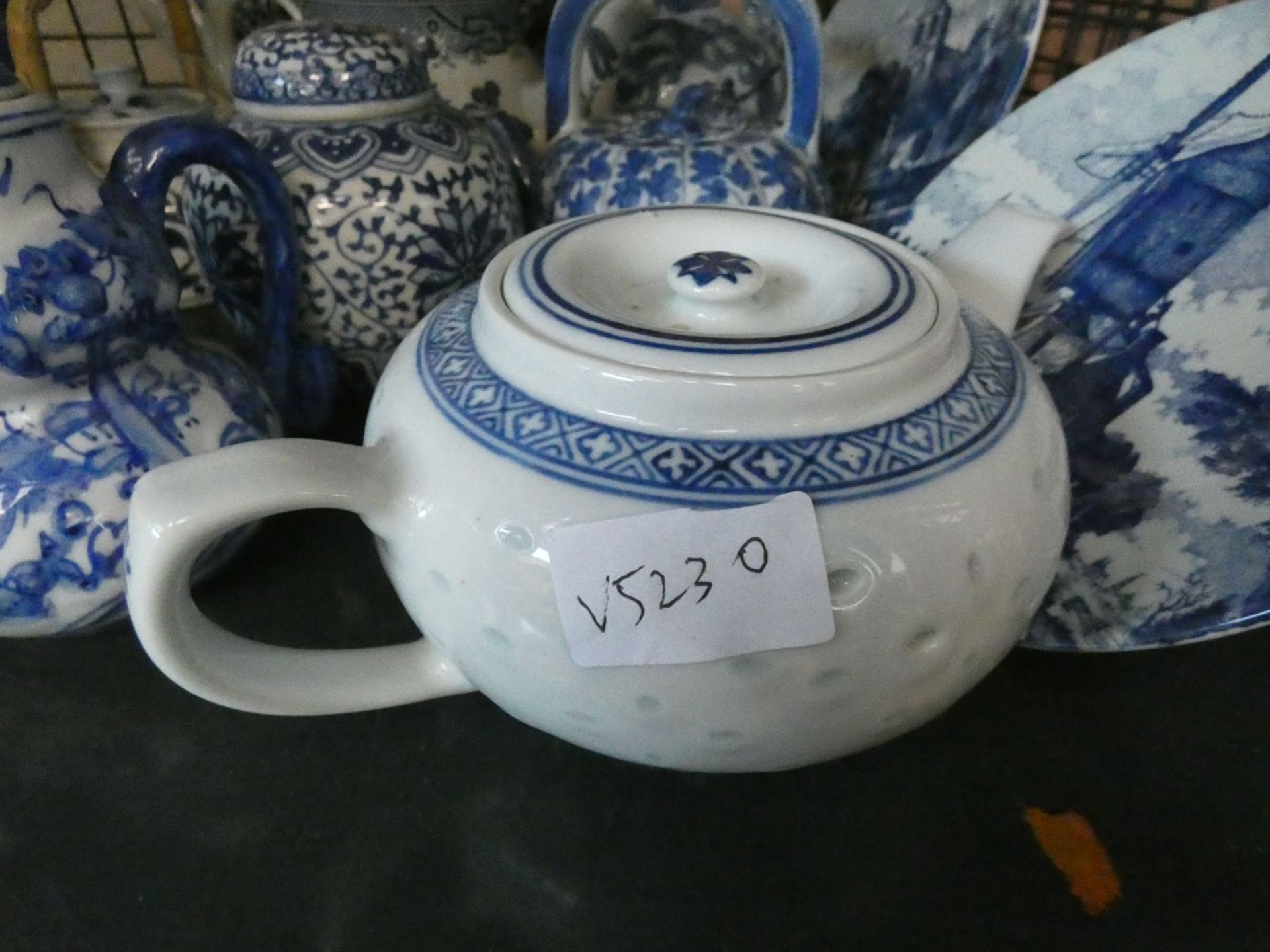 A cage containing: blue & white Delftware, plus a quantity of modern blue & white Chinese teapots - Image 2 of 2