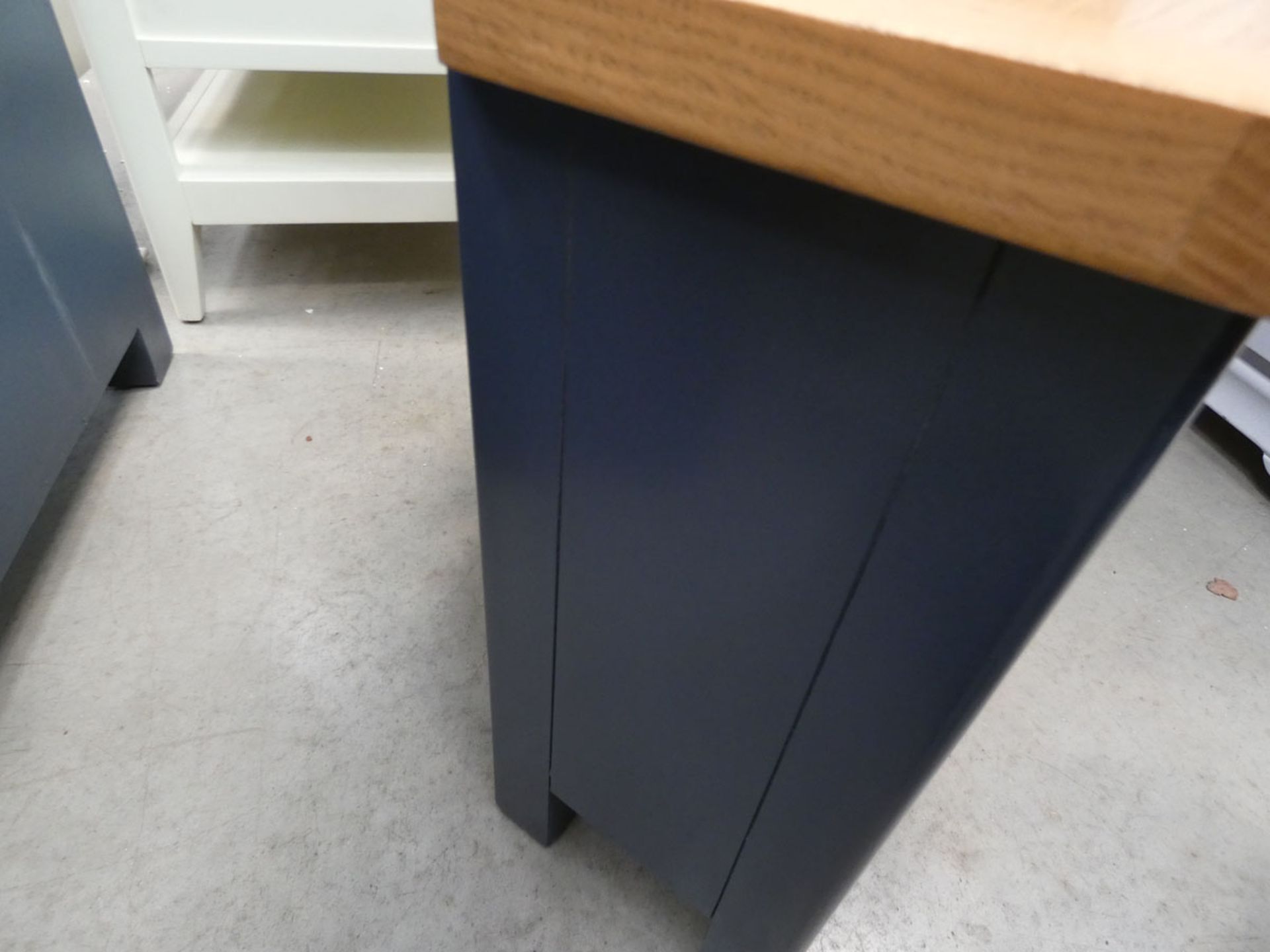 Blue painted oak corner TV audio unit with shelf under and large drawer (54) - Image 2 of 4