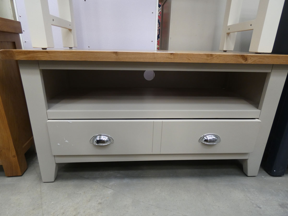 Grey painted oak TV audio cabinet with large single drawer under (55)