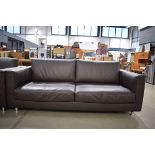 Contemporary Italian 3 seater brown leather 'Avenue' sofa designed by Giulio Marelli