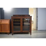 Mahogany mid-century glazed 2 door bookcase