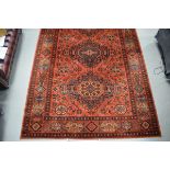 Louis De Poortere Mossoul carpet with red geometric designs, approx. 200cm x 300cm