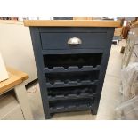 Blue painted oak wine rack with single drawer under (6)