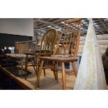 2042SN - Ercol elm seated dining chair, kite marked BS 1960, and a wheelback chair
