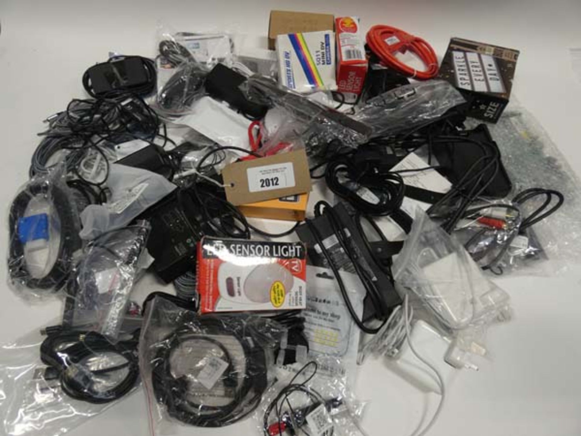 Bag containing quantity of cables, leads, adapters and PSUs