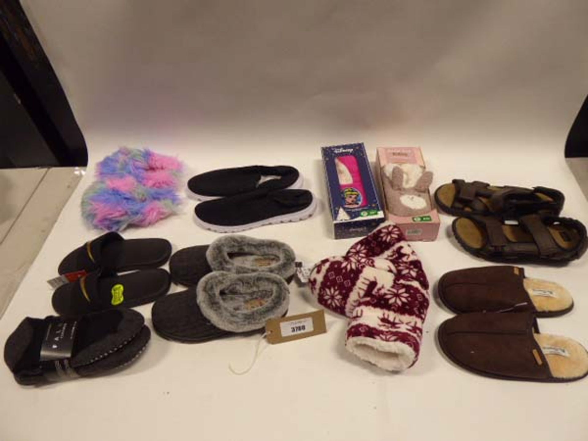 Bag of assorted slippers, sandals and walking shoes