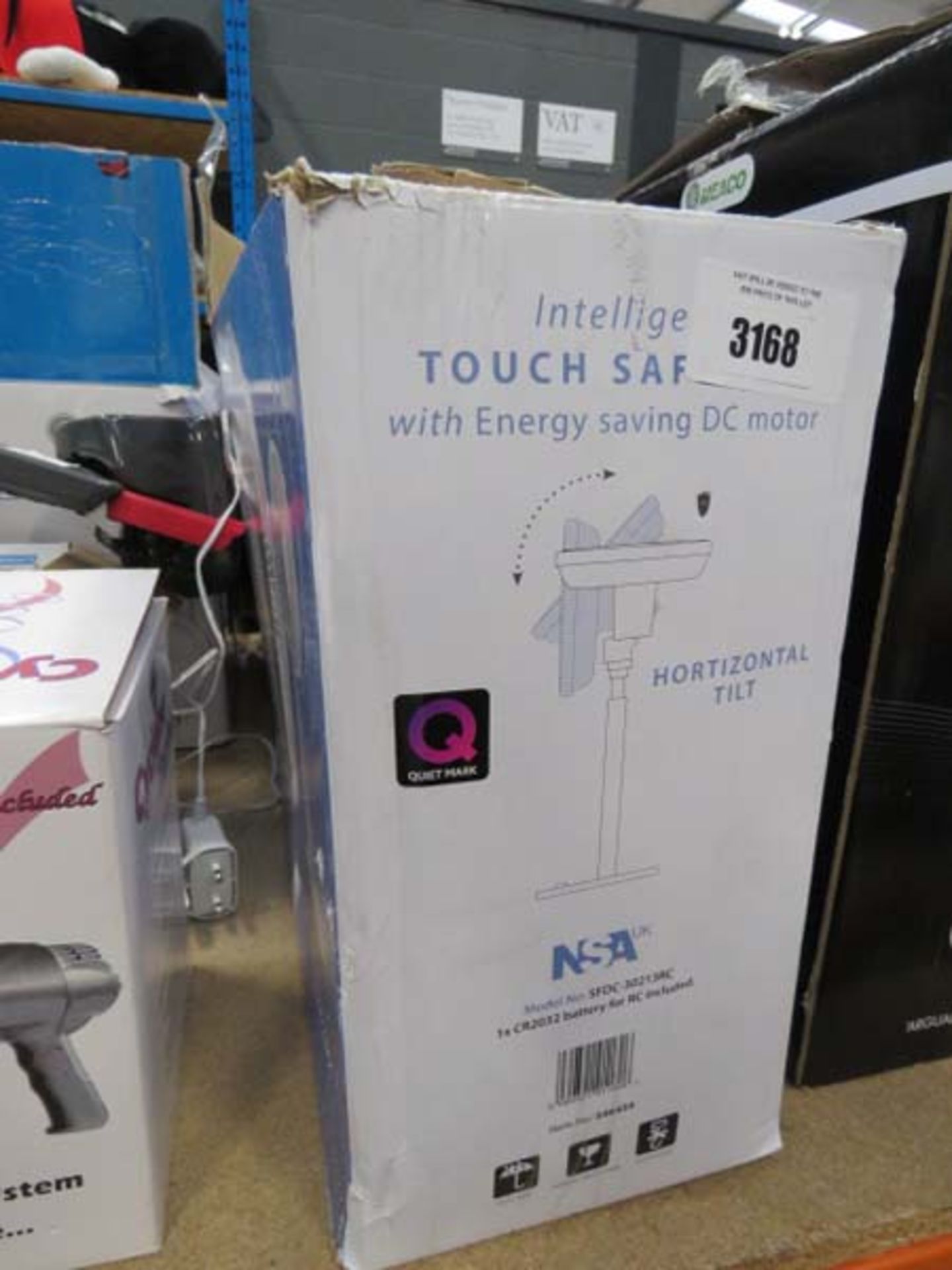 Boxed intelligent touch safe pedestal fan