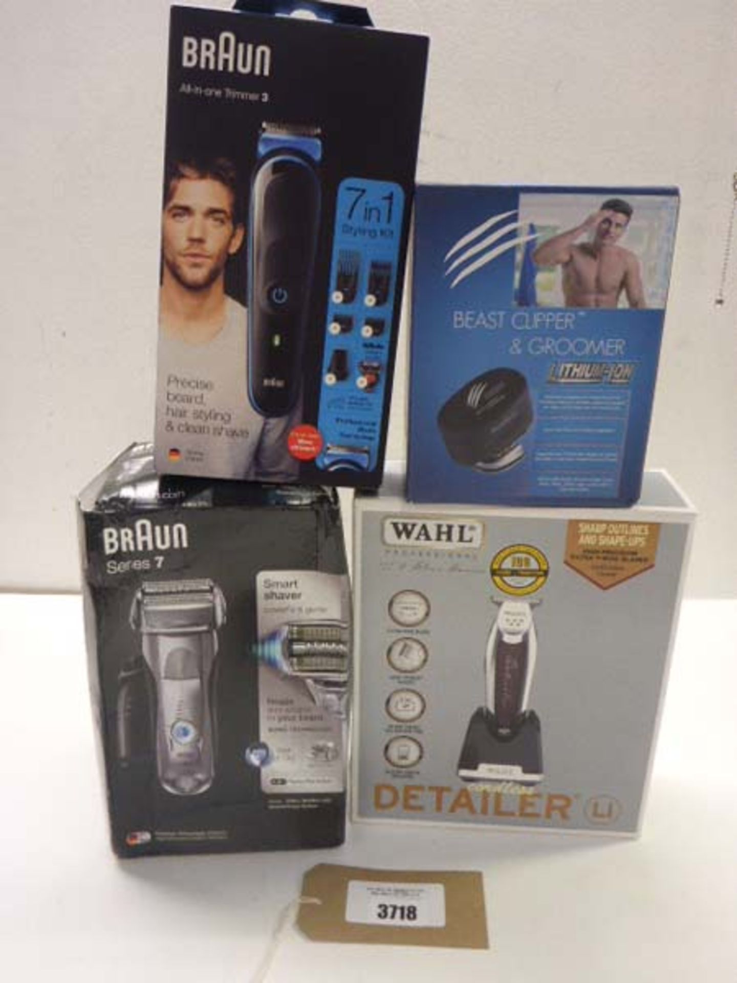 Braun Series 7 smart shaver, Braun All in One Trimmer 3, Wahl cordless detailer and Beast clipper