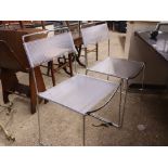 Pair of chrome framed 'Spaghetti' dining chairs with strung plastic seats and backs