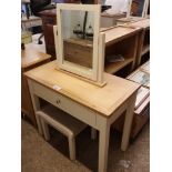 (2055) Modern white single drawer dressing table with oak surface, matching free standing mirror and