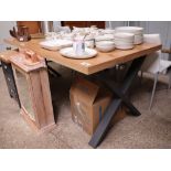 Dark grey dining table with oak surface