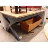 (7) Dark grey extending dining table with oak surface