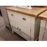 (14) Modern off white single drawer sideboard with light oak surface