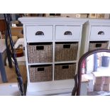 (6) Modern white storage unit with 4 rattan drawers and 2 wooden drawers over