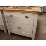 (14) Modern off white single drawer sideboard with light oak surface