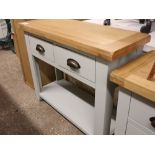 Grey 2 drawer side table with oak surface
