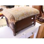 Oak lidded coal box with tapestry upholstered seat *Collector's Item: Sold in accordance with our