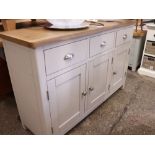 (14) Modern light grey sideboard with 3 doors, 3 drawers and light oak surface