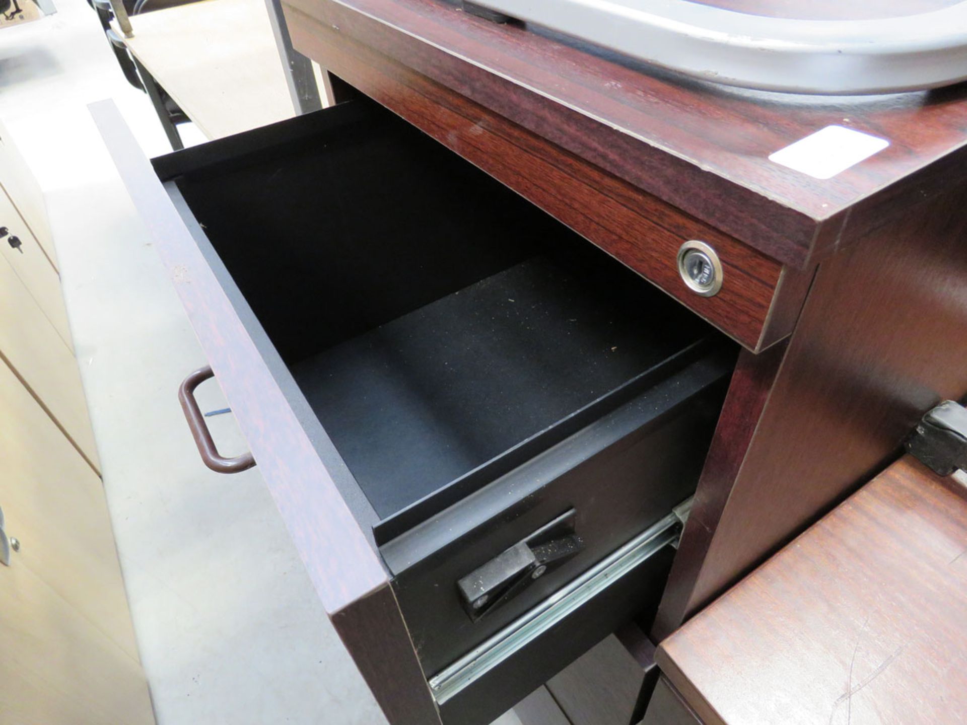 3 drawer darkwood filing cabinet, 2-door cupboard, and hat & coat stand - Image 2 of 2