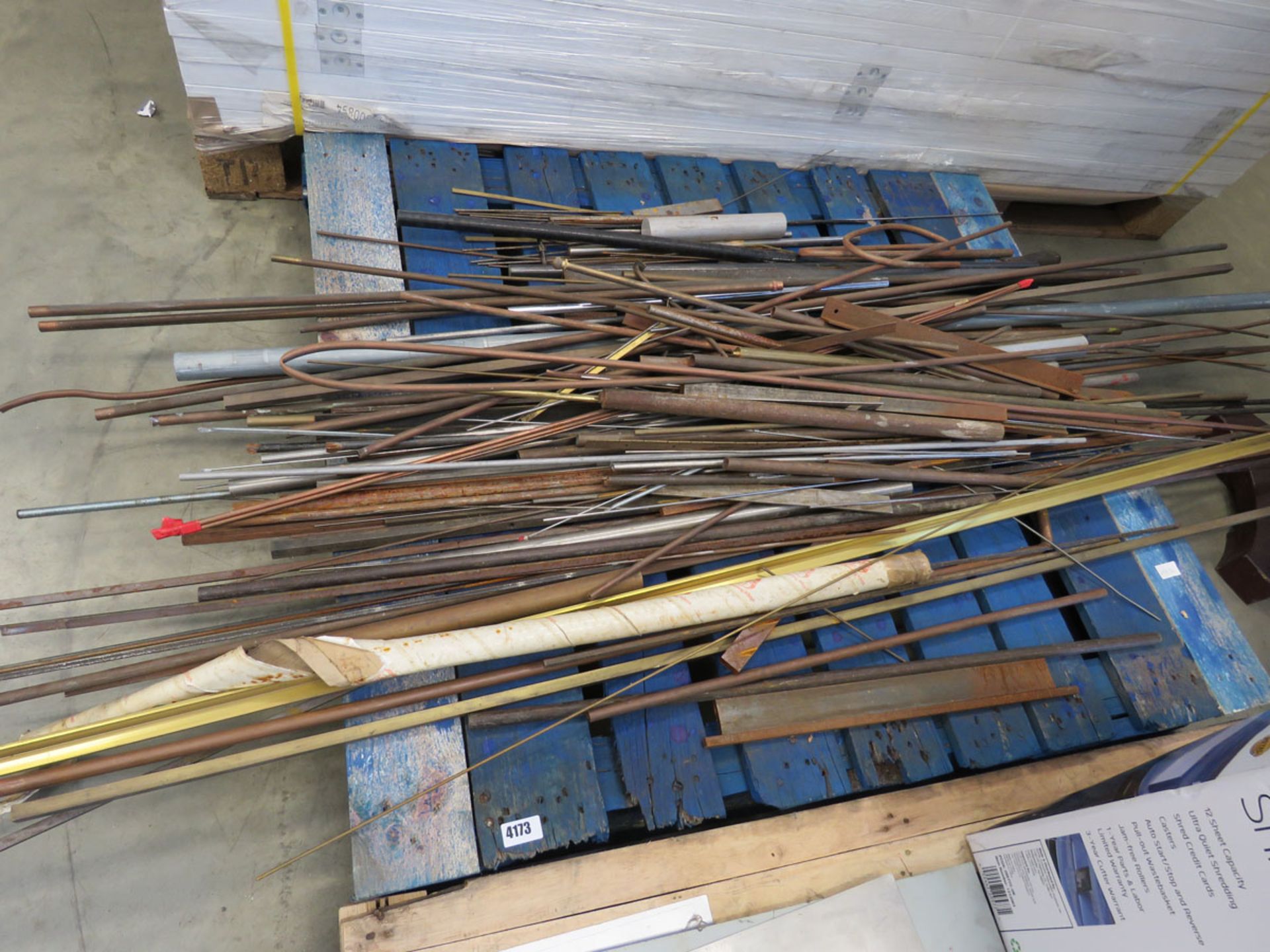 Pallet containing copper pipe, tube, bar, etc.