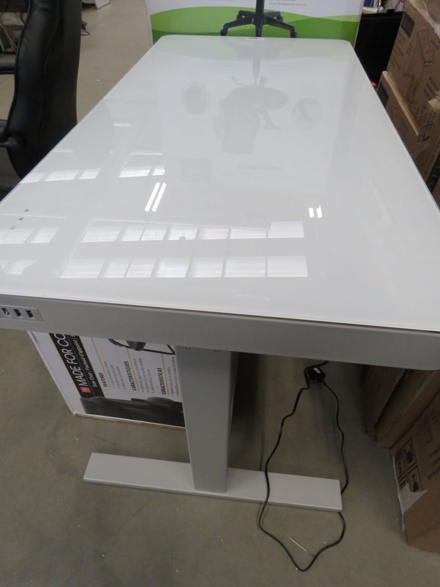 Tresanti boxed flatpack rise and fall desk (glass top broken) - Image 2 of 2