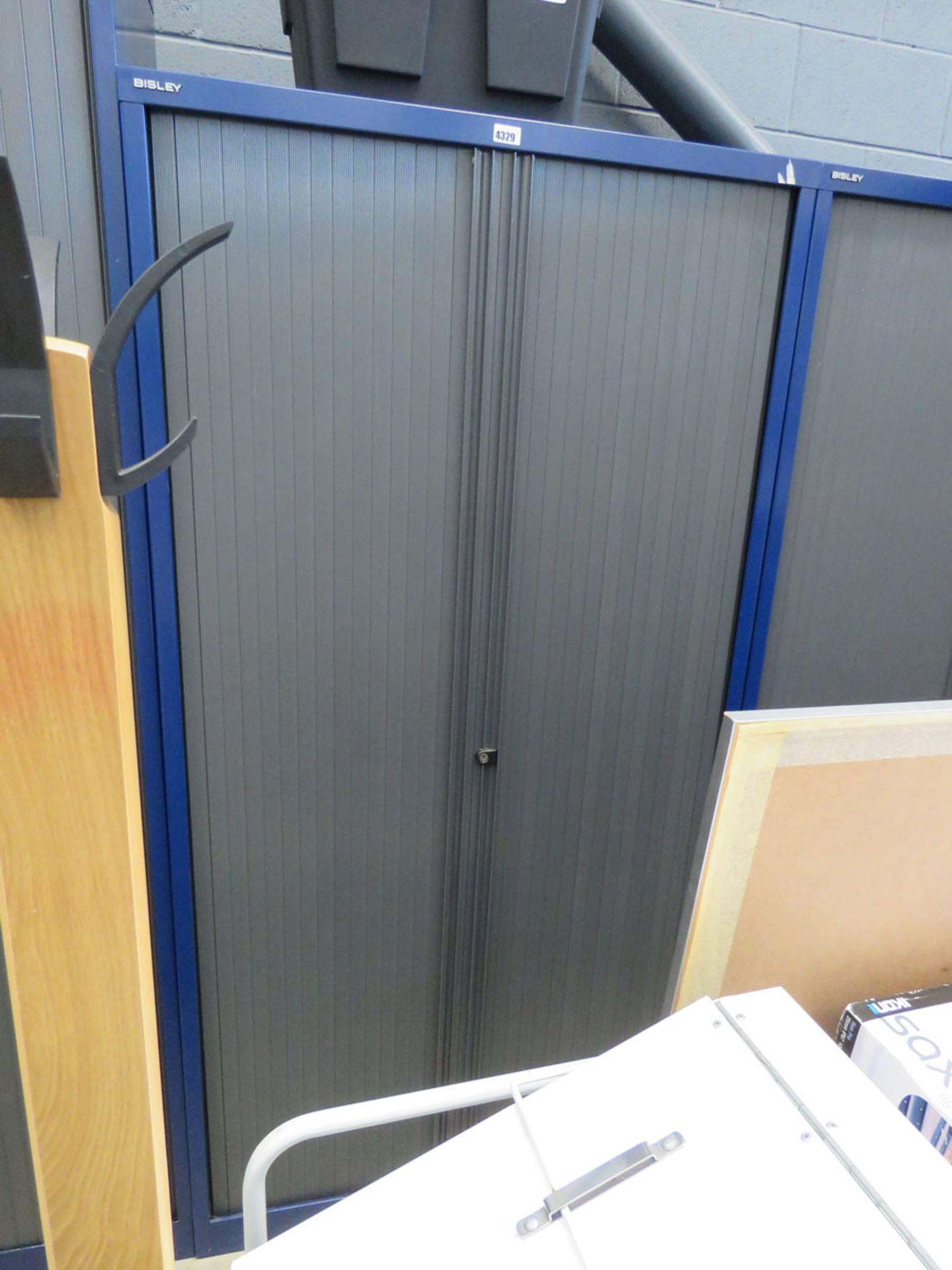 6ft Bisley grey and blue tambour fronted stationery cupboard with built in shelves - Image 2 of 2
