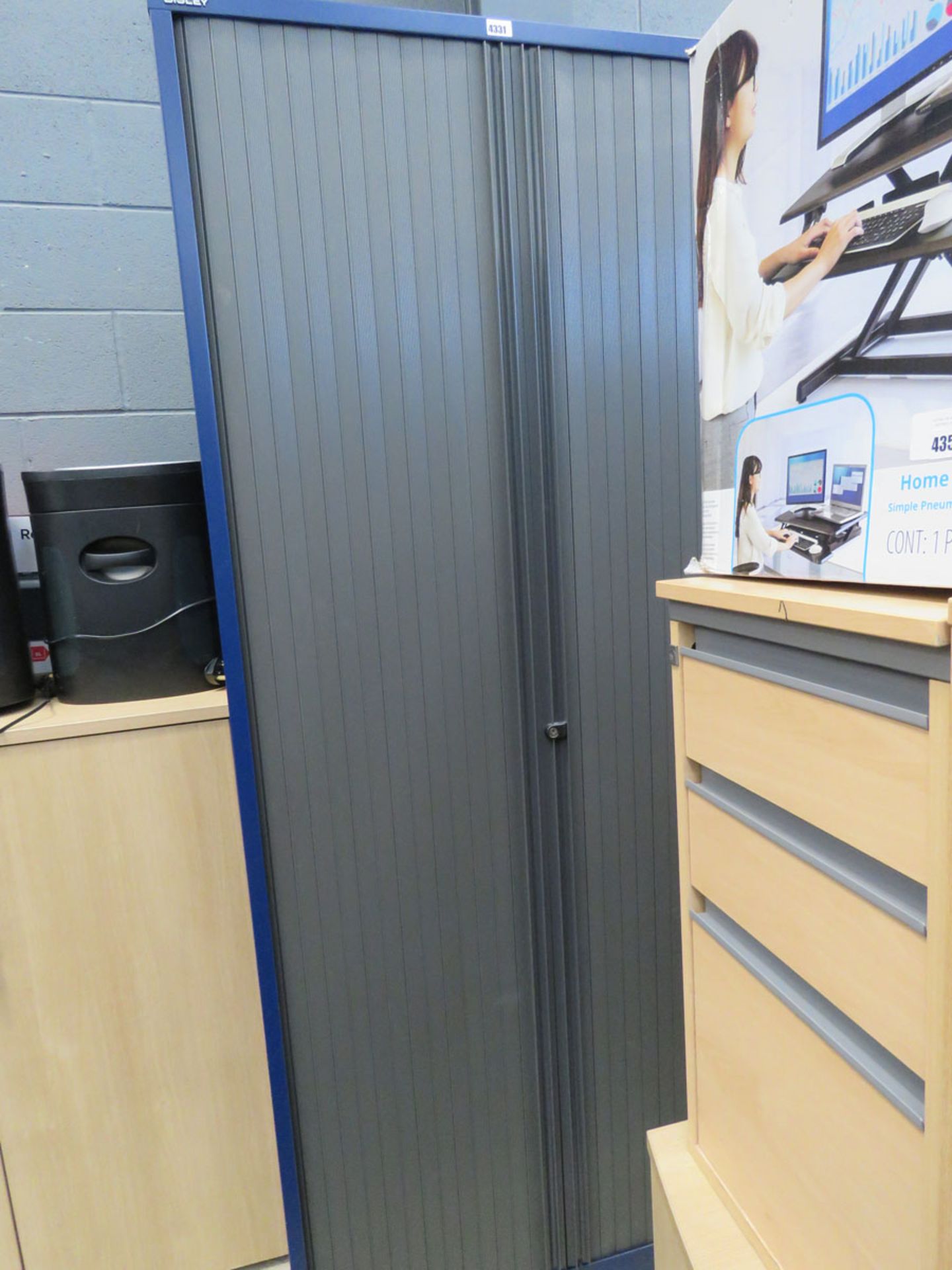 7ft blue and grey tambour fronted stationery cupboard with built in shelves - Image 2 of 2