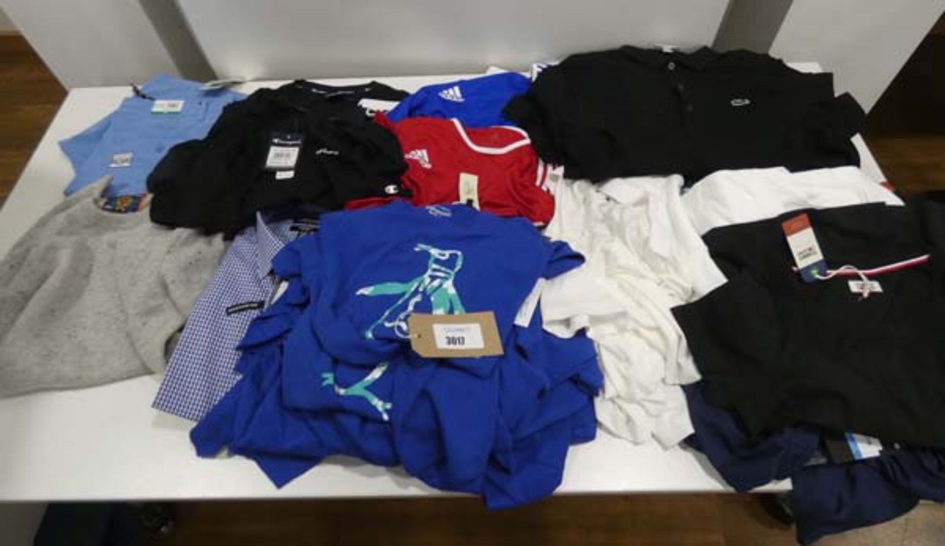 Large bag of mens mixed clothing including Penguin t-shirts, Champion Nike shorts, etc in various