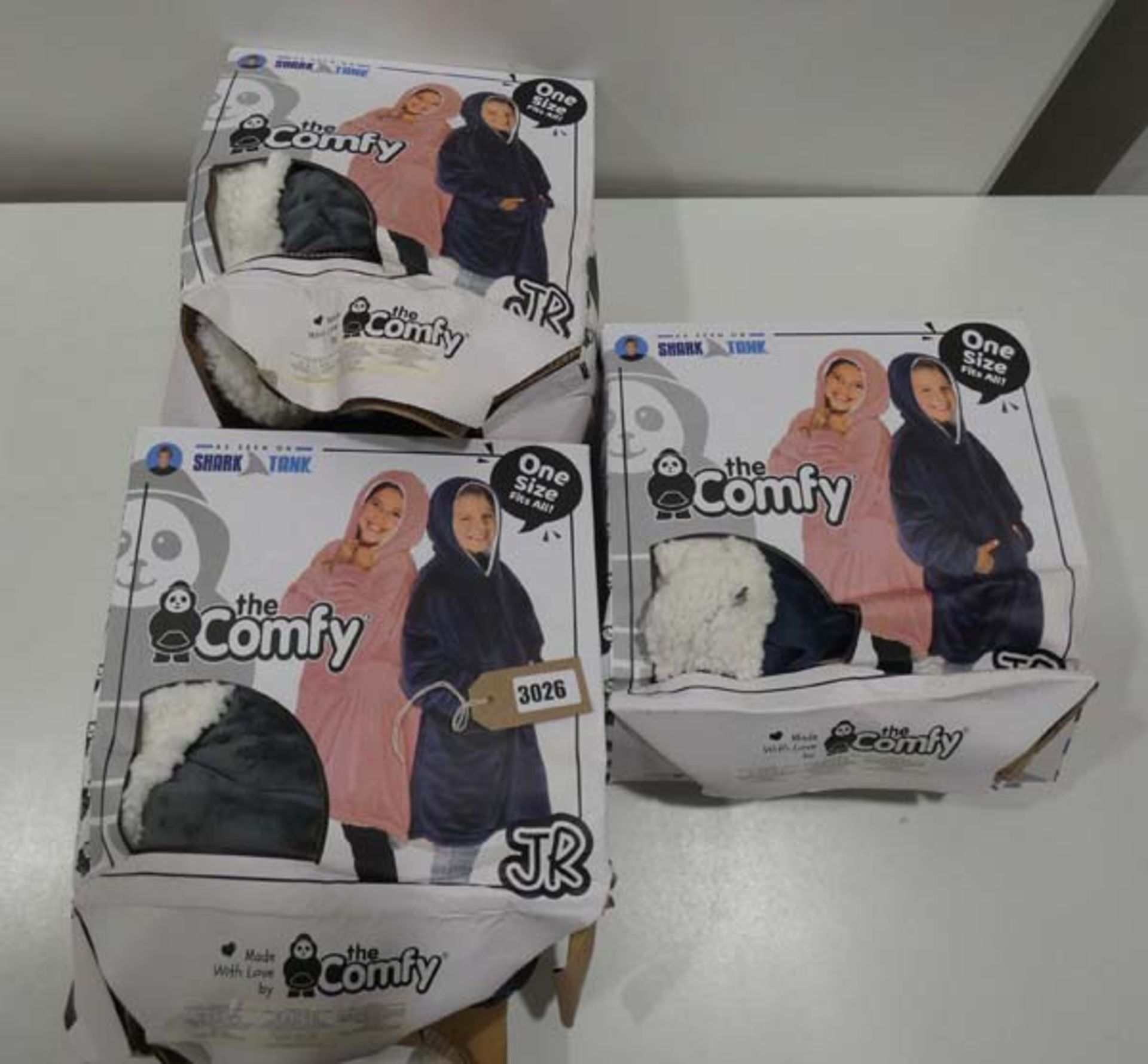 3 double packs of childrens comfy dressing gowns - 1 size fits all (boxes damaged)