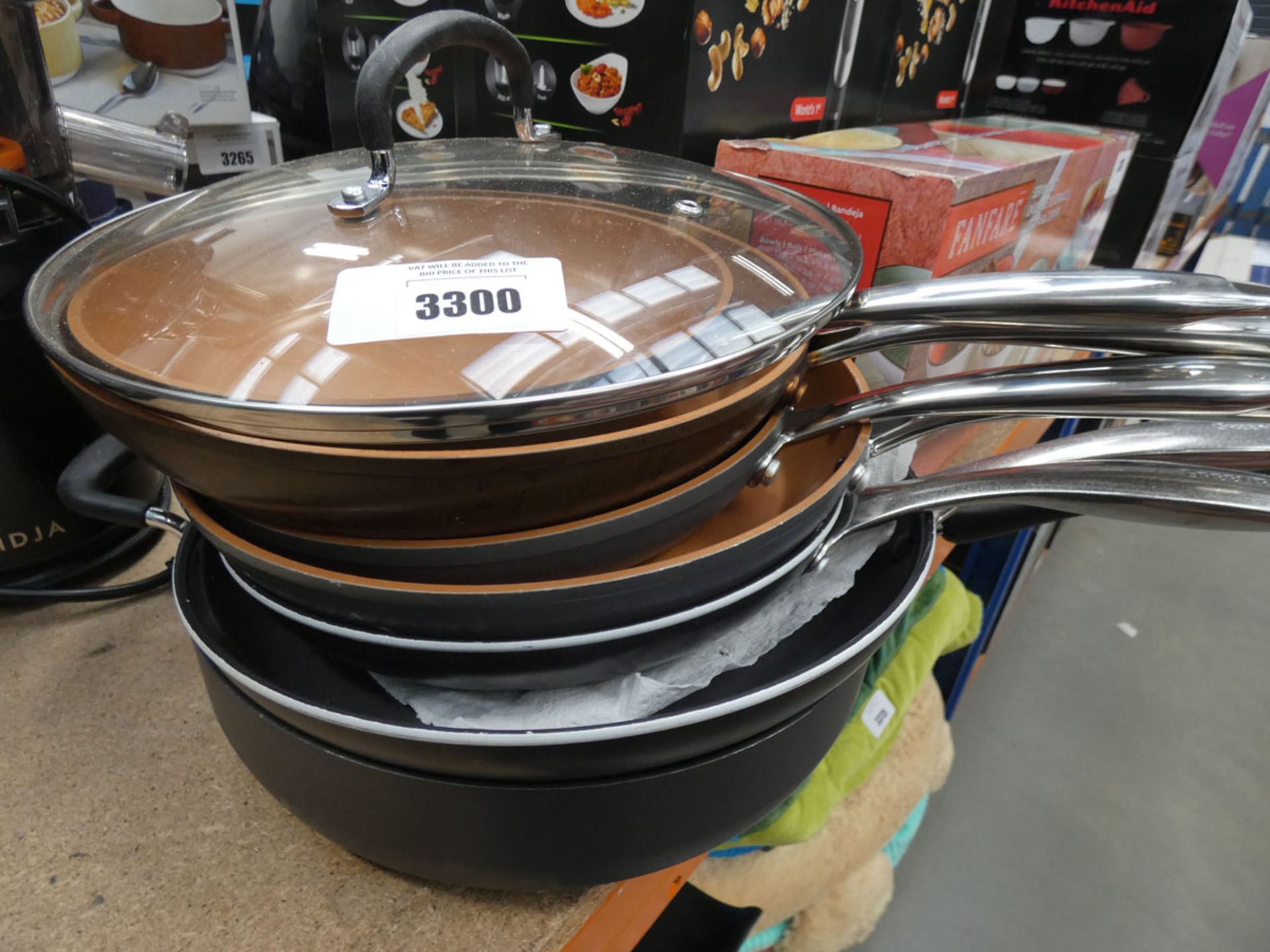 Assorted used frying pans