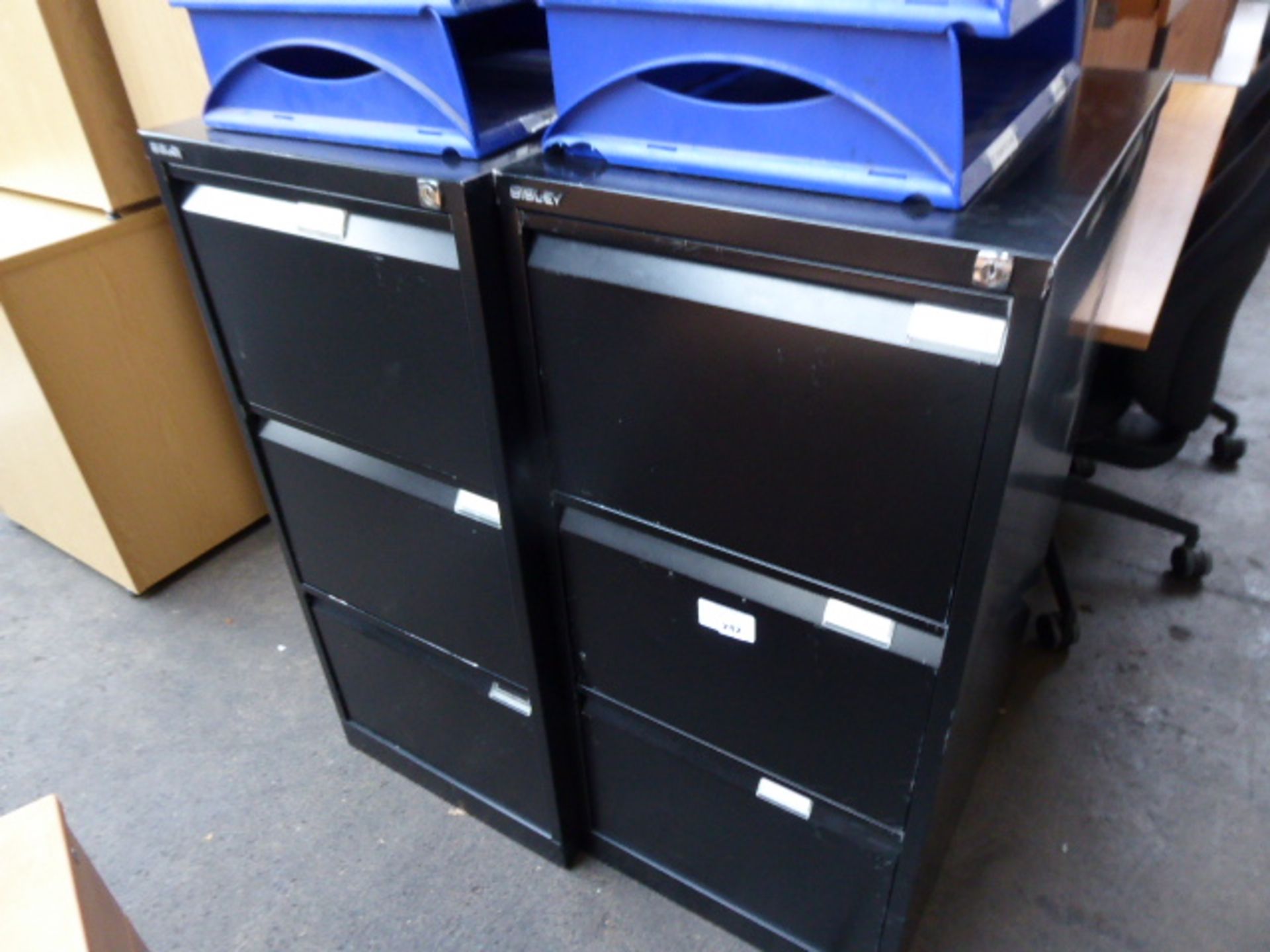(259) 2 x 47cm Bisley black three drawer filing cabinets