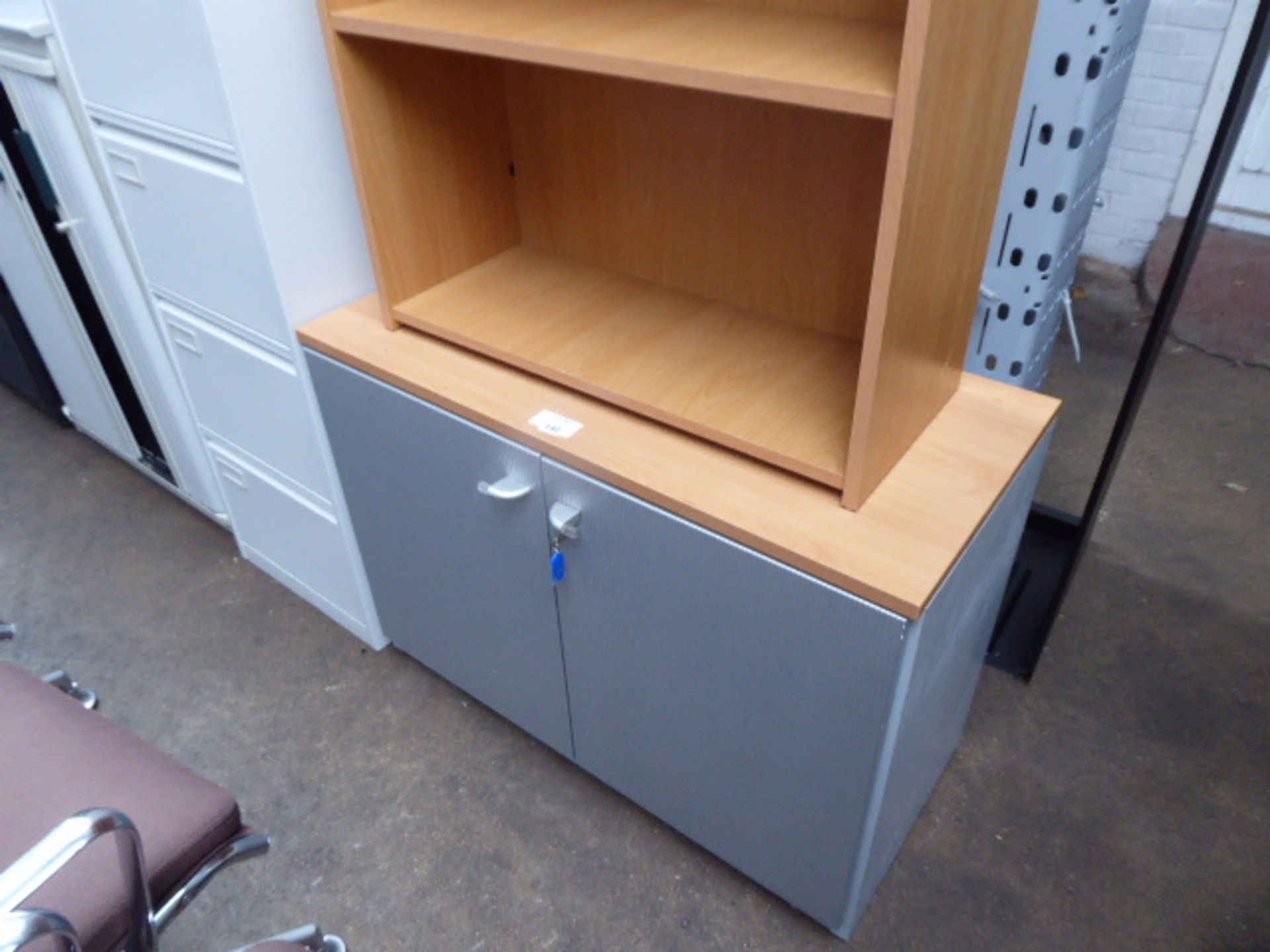 100 cm low level 2 door stationery cabinet with an open front bookcase