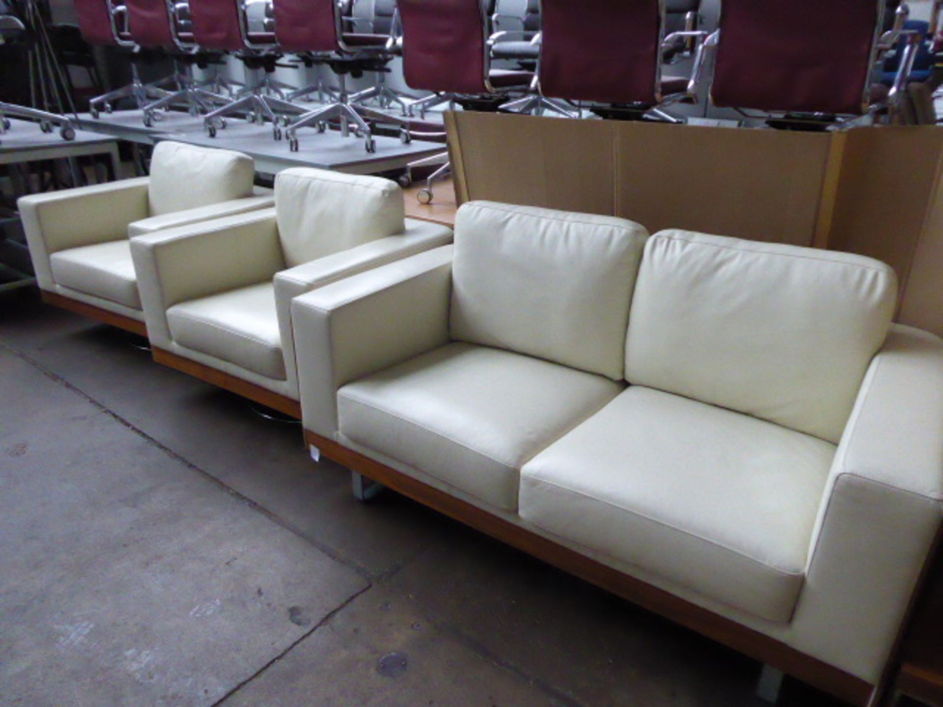 Suite of reception furniture comprising of a 160 cm 2 seater settee and 2 x 95 cm swivel armchairs