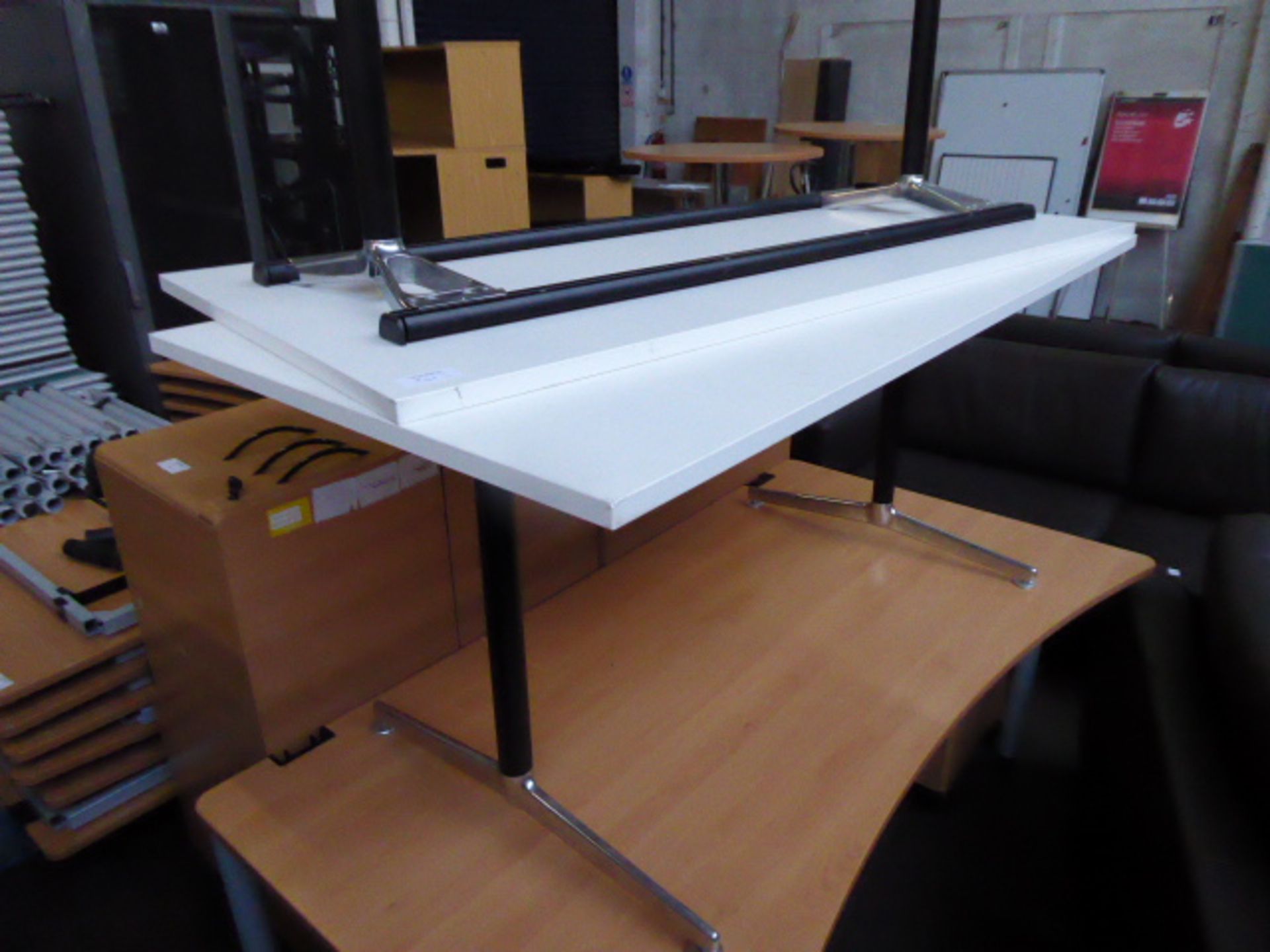 2x 160cm Senator black and chrome frame white top tables