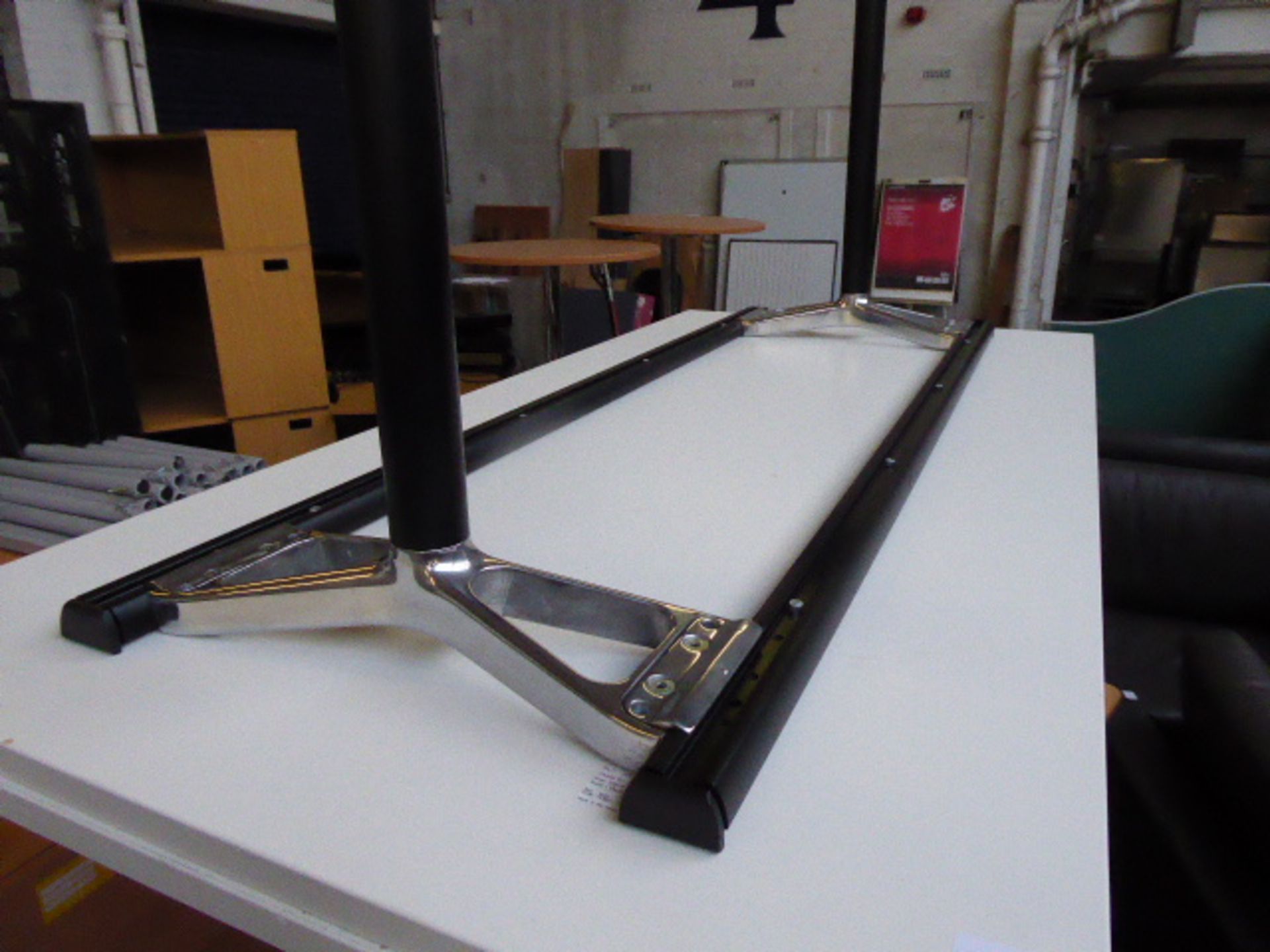 2x 160cm Senator black and chrome frame white top tables - Image 3 of 3
