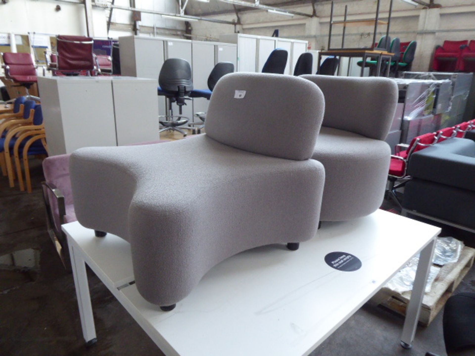 2 grey cloth modular reception chairs