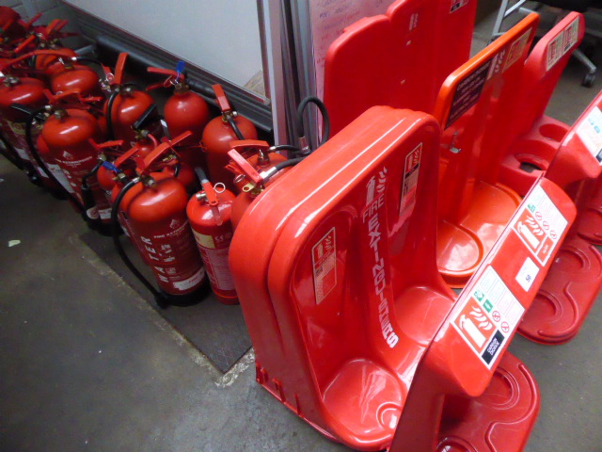 Approx. 29 red fire extinguishers comprising of CO2, Water and Foam plus a range of fire