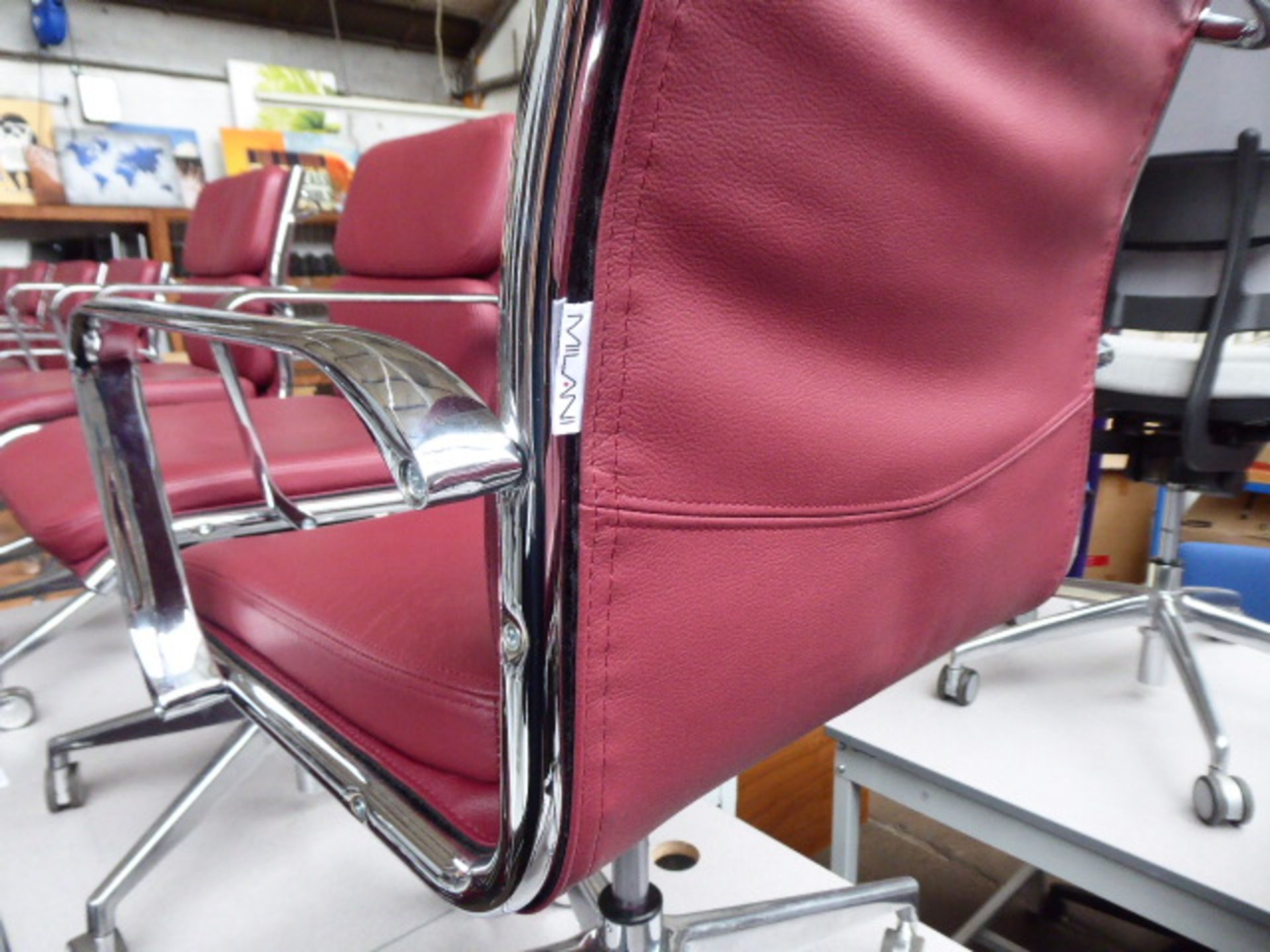 4 Milani Charles Eames style soft pad swivel armchairs in burgundy leather (4 with castors) - Image 3 of 3