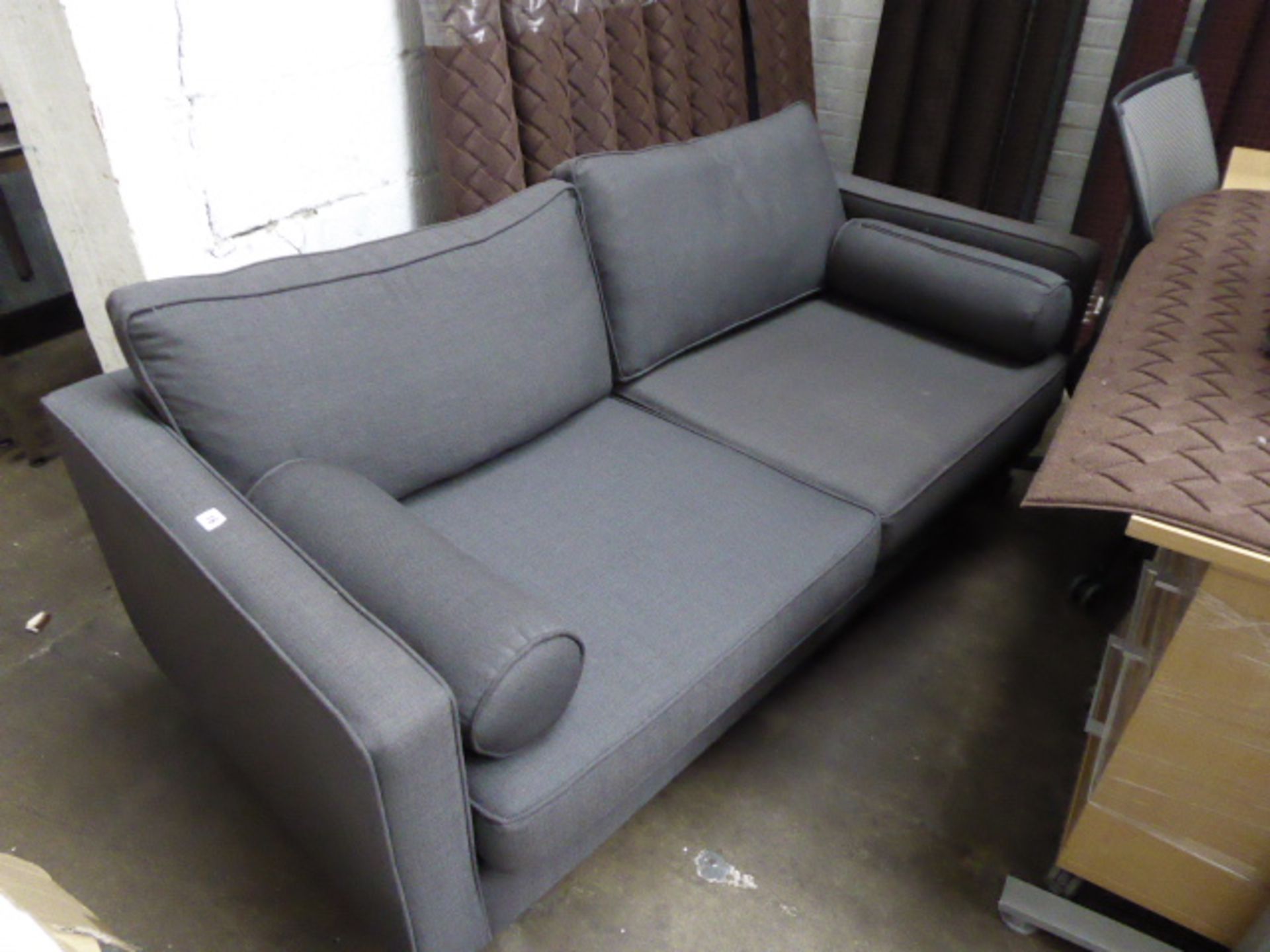 Grey cloth 2 seater sofa, w. 170 cm, on chrome legs