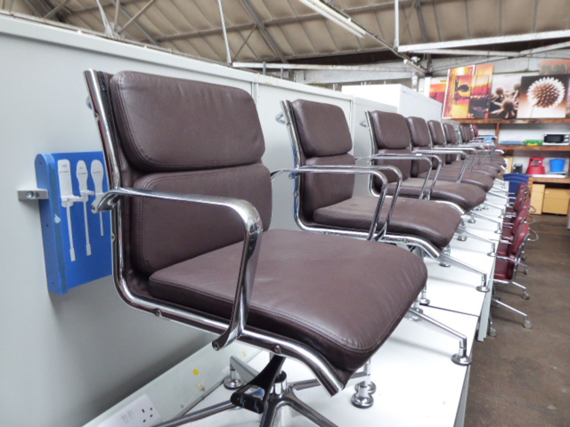 4 Milani Charles Eames style soft pad swivel armchairs in dark brown leather (4 with castors) - Image 2 of 3