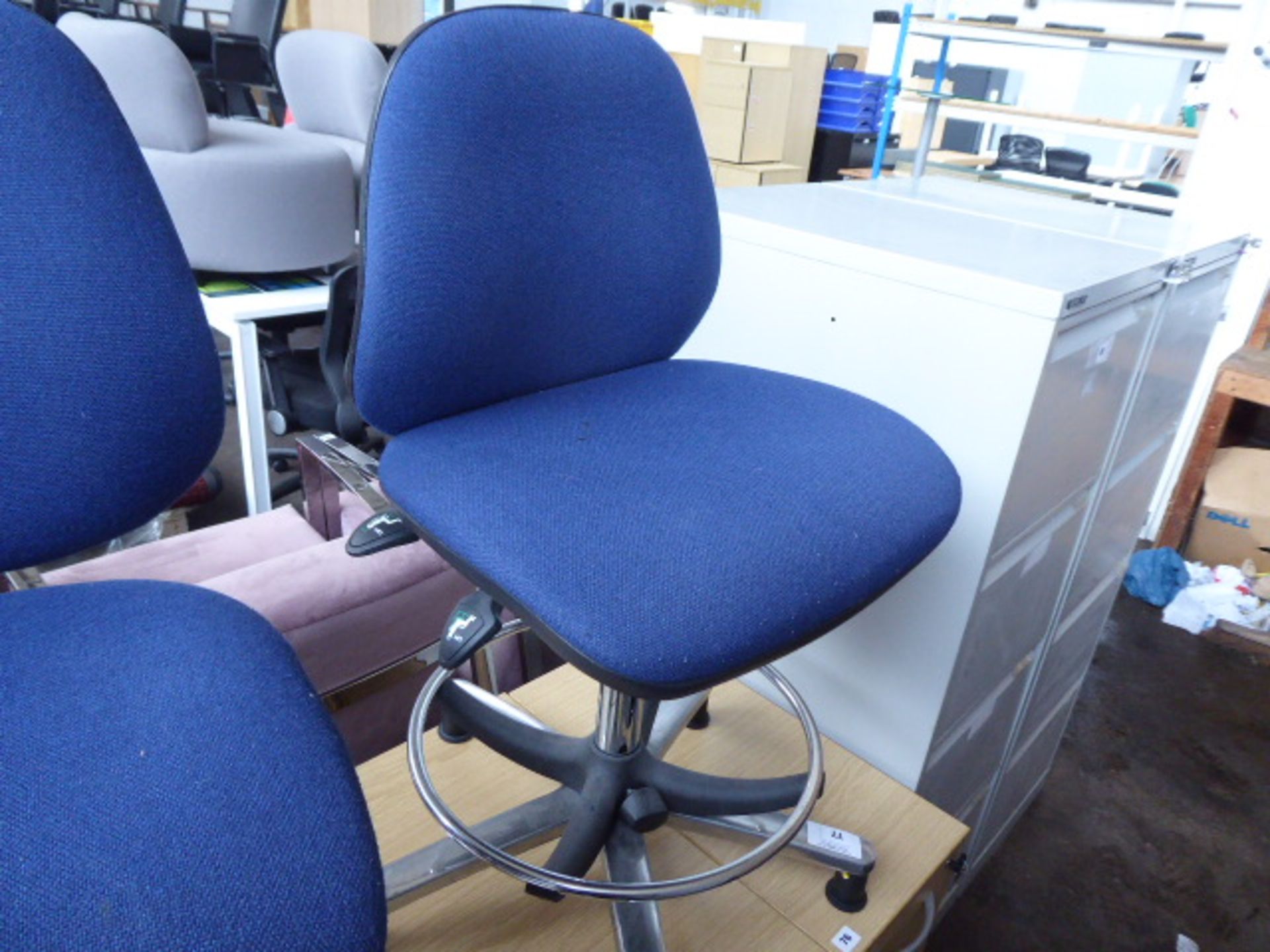 Blue cloth draughtsmans' chair on pad feet