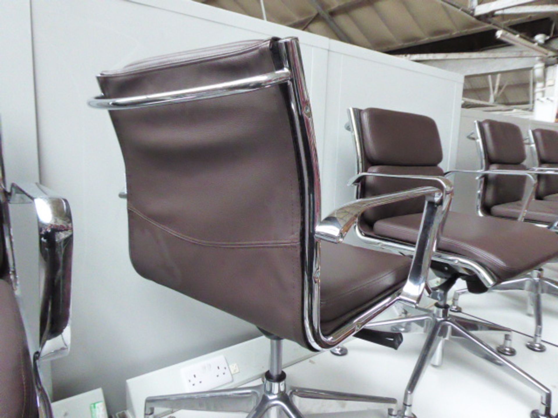 4 Milani Charles Eames style soft pad swivel armchairs in dark brown leather (4 with castors) - Image 2 of 3