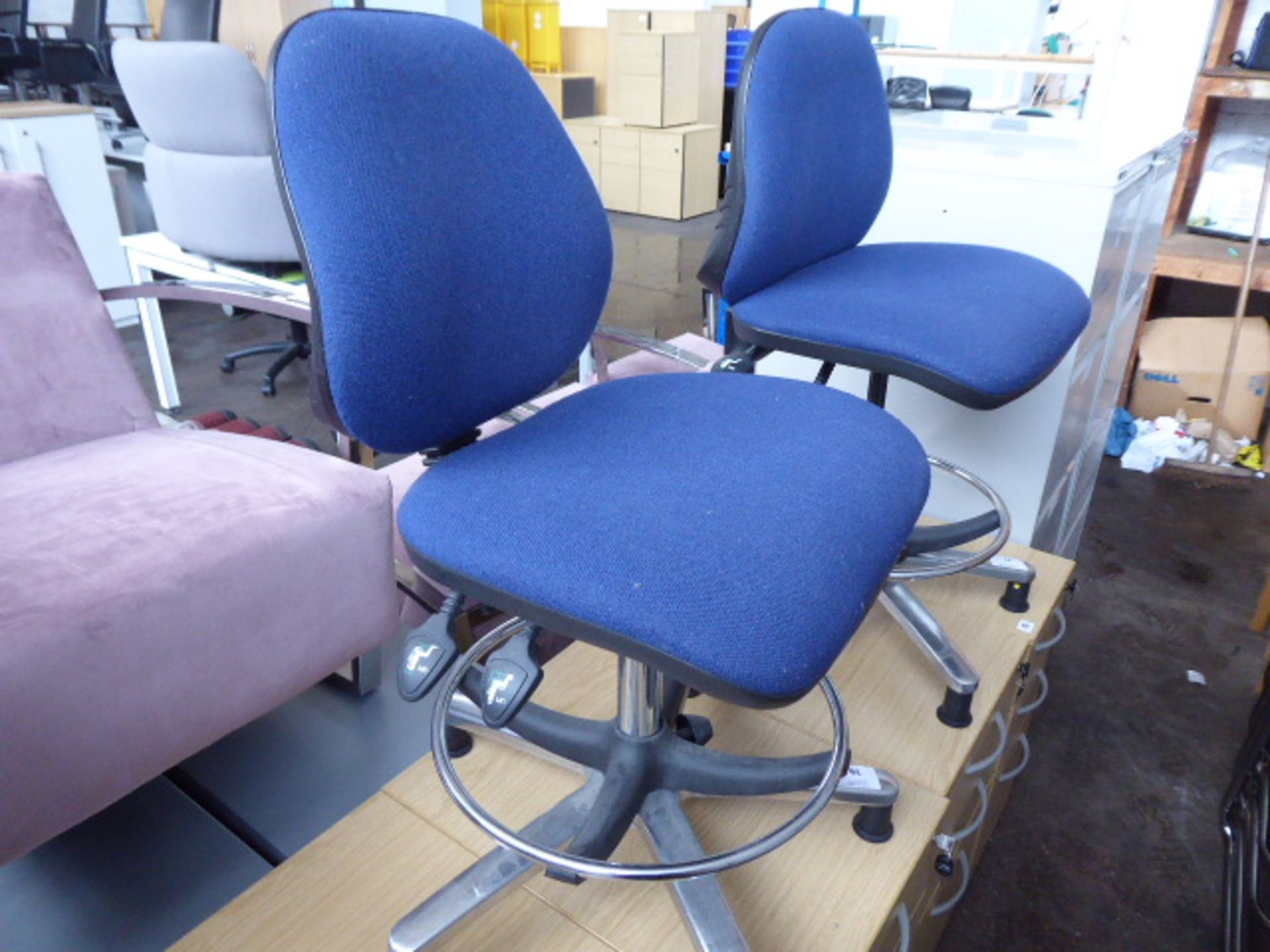 Blue cloth draughtsmans' chair on pad feet