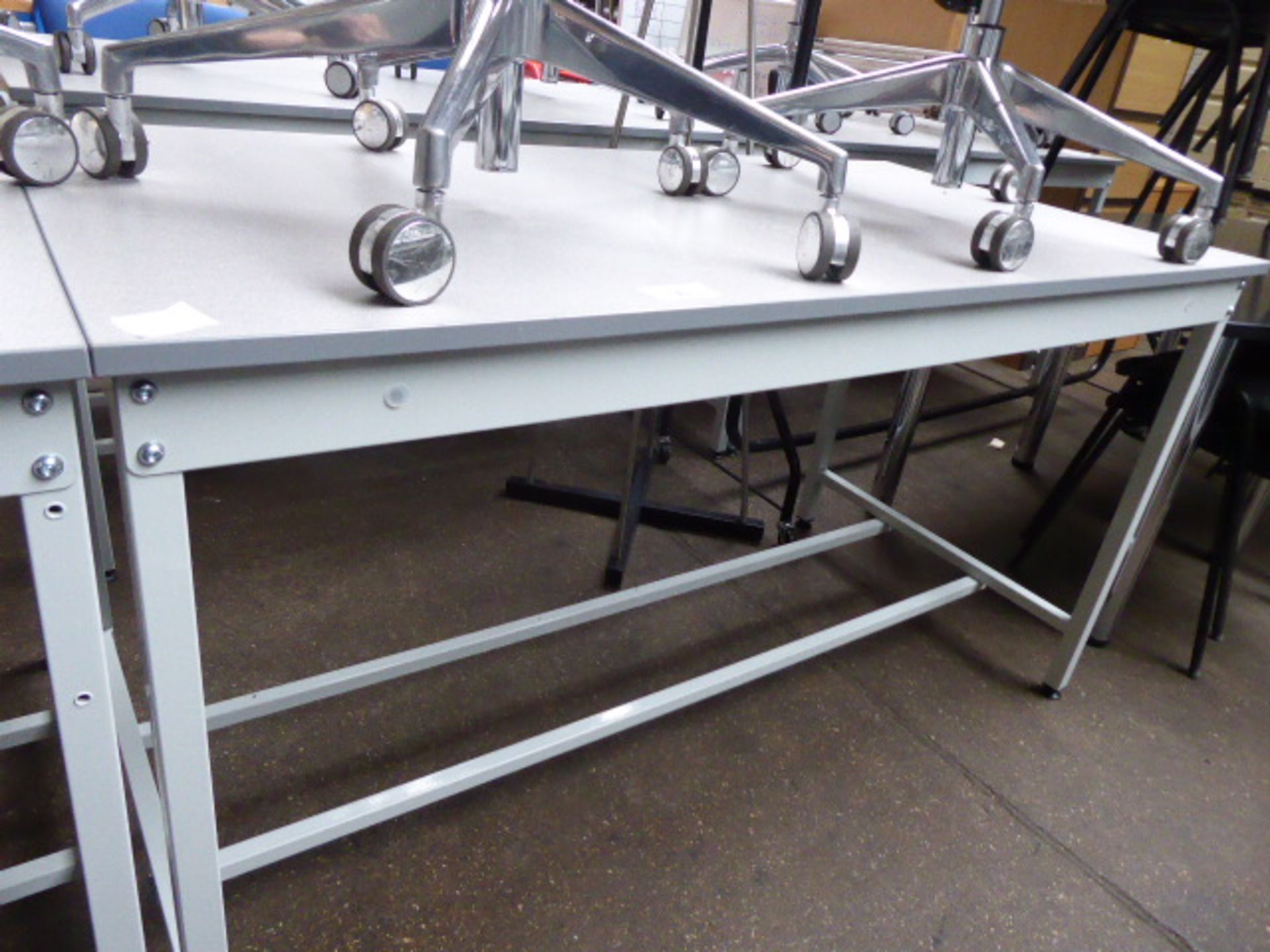 150 cm QMP high level metal frame grey top work station, shallow in depth - Image 2 of 2