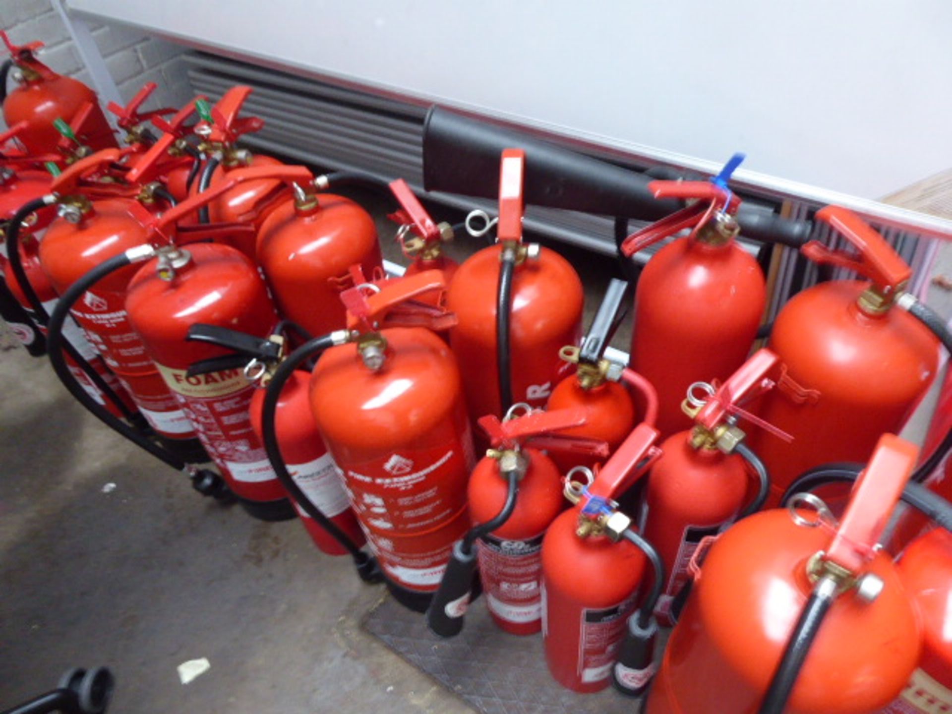 Approx. 29 red fire extinguishers comprising of CO2, Water and Foam plus a range of fire - Image 2 of 3