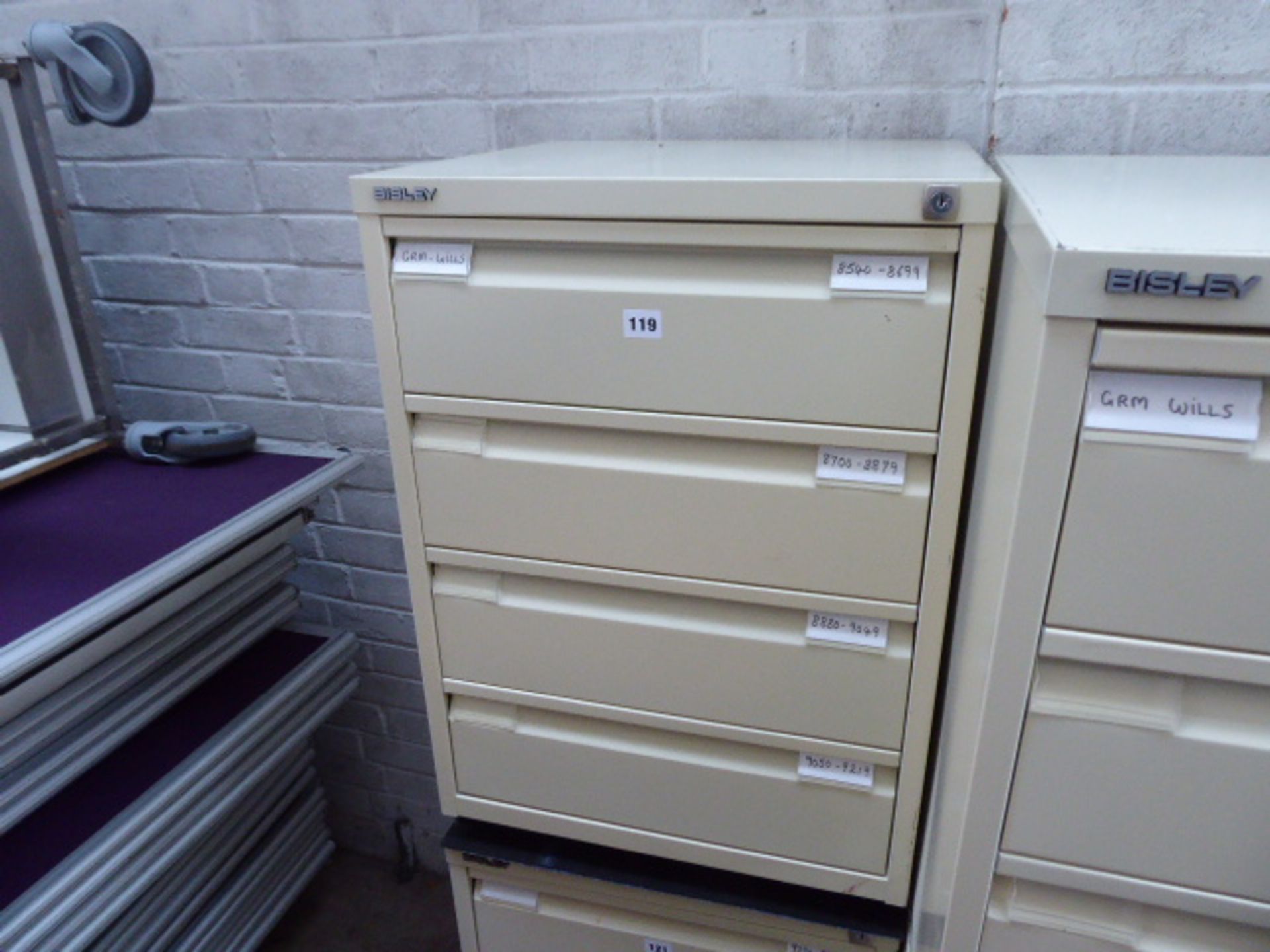 50 cm Bisley cream 4 drawer low level flush front cabinet